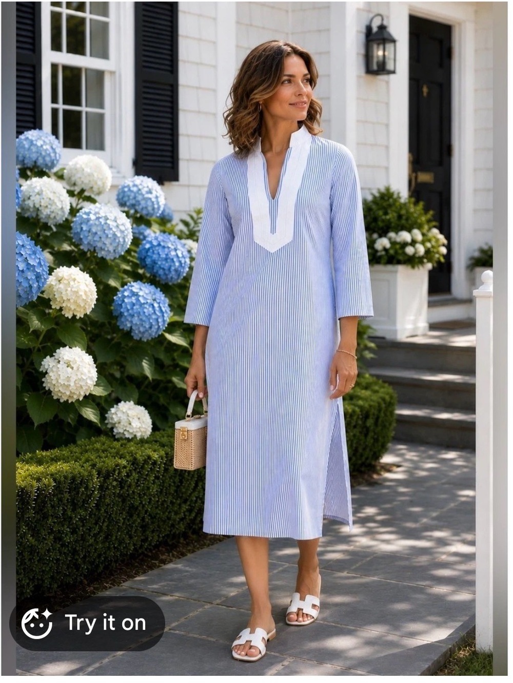 Sail to Sable seersucker Blue & White Striped caftan